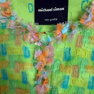 vintage Michael Simon beautiful lime green fun 3/4 sleeve front button sweater